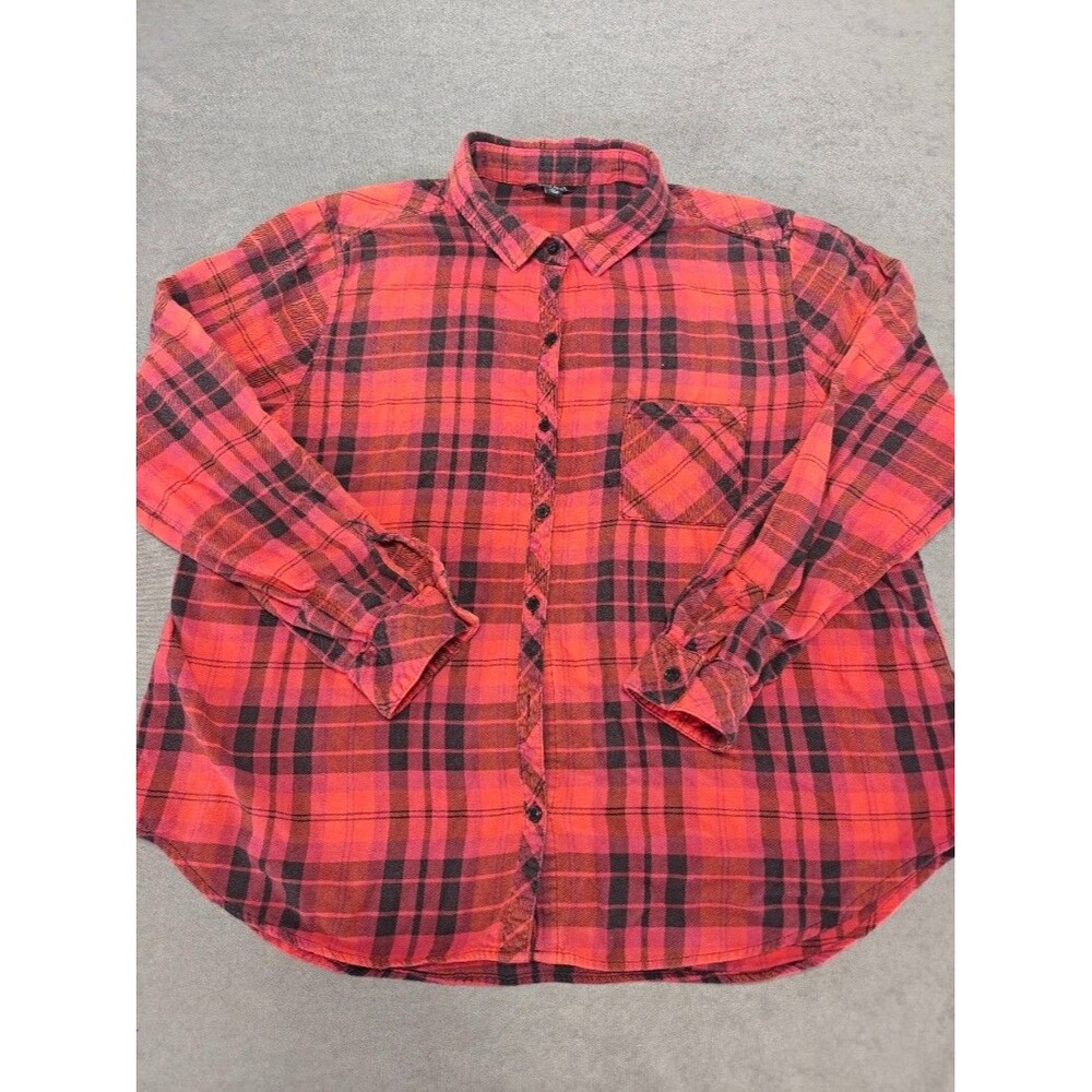 Buffalo David Bitton Womens XL Red Black Plaid Flannel Button Up Shirt